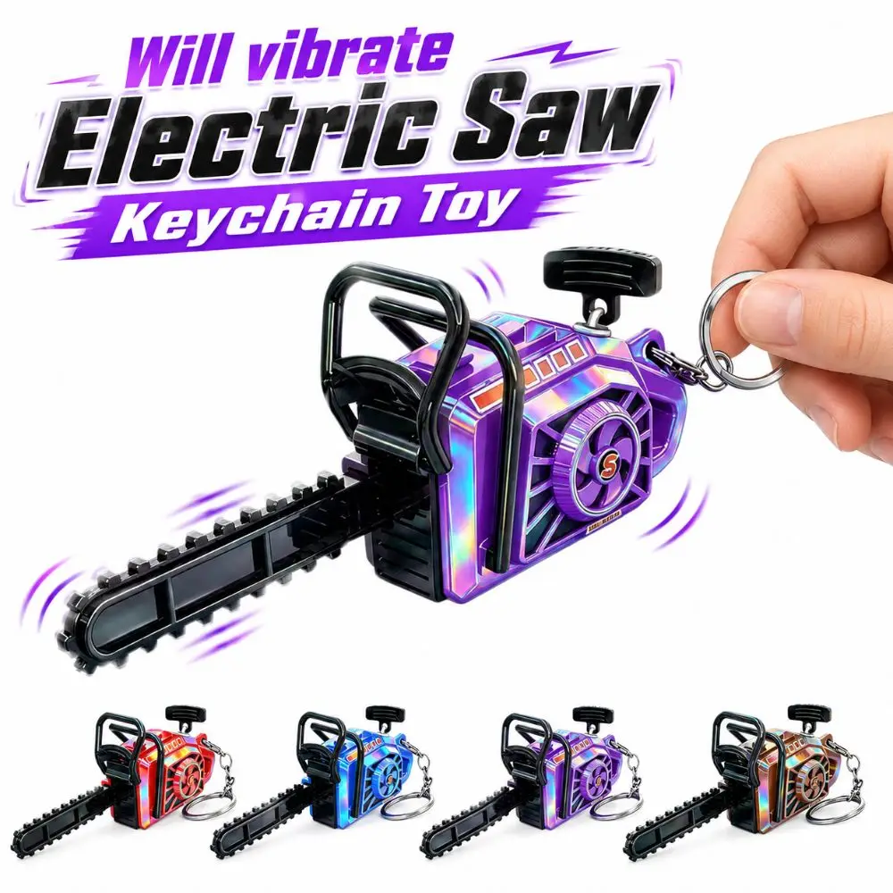 Fun Plastic Electric Saw Keychain Pull Rope Clockwork Power Saw Bag Pendant Realistic Handheld Logging Saw Gift Key Decor