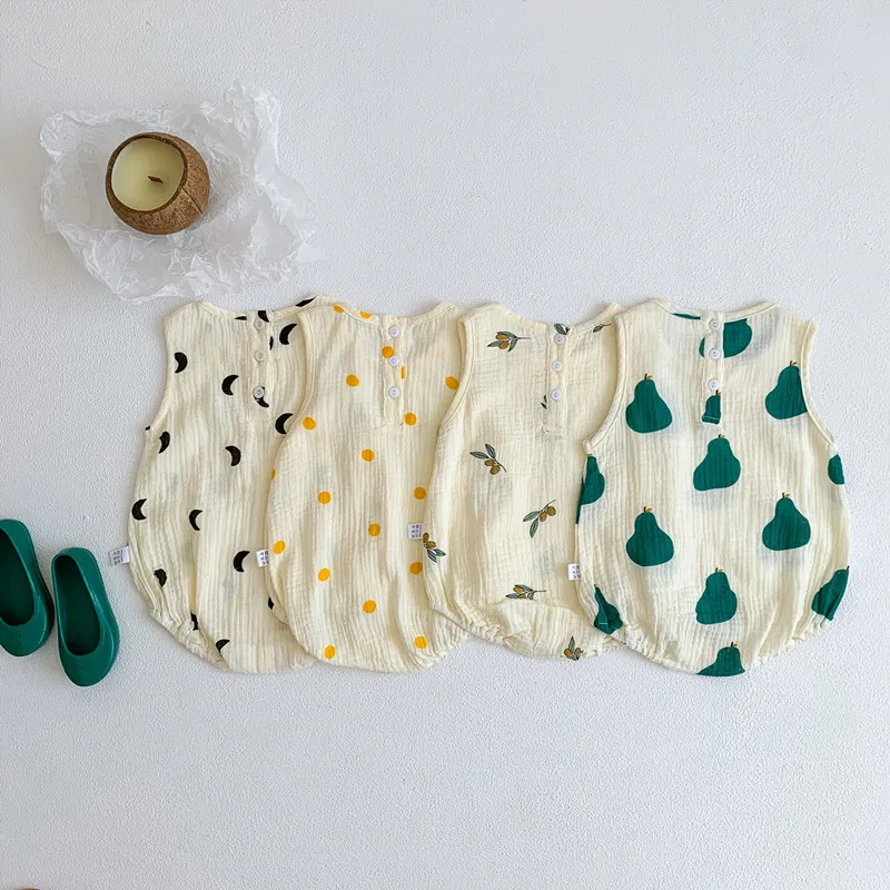 ملابس الاطفال الصيف الفتيات الفتيان الشاش بذلة الوليد القطن رومبير ملابس الرضع 0-24 أشهر