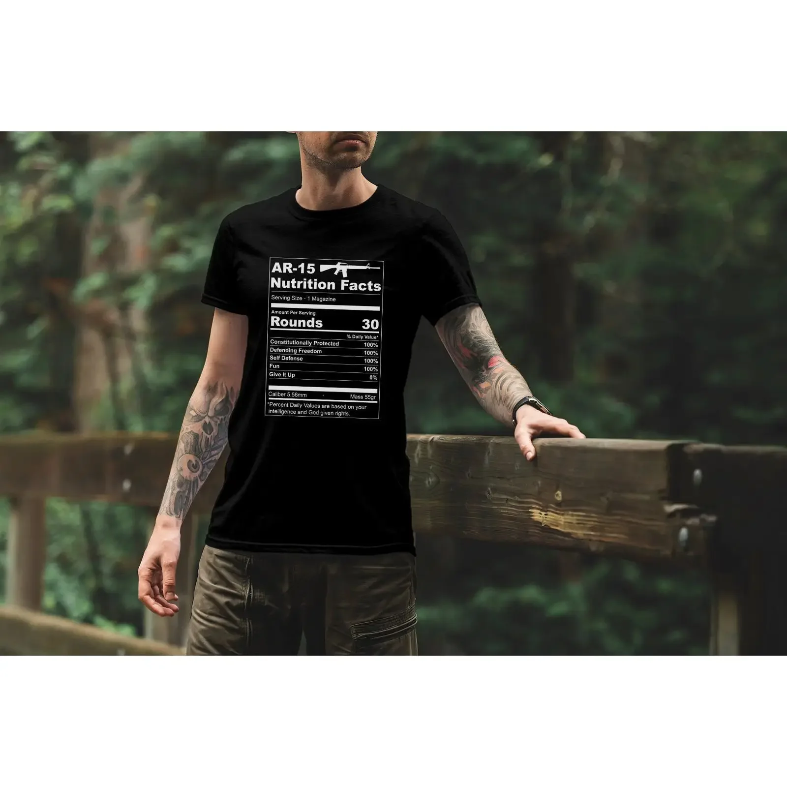 Men's AR 15 Nutrition Facts Funny 2nd Amendment Patriotic Pro Gun Rights Lover Casual T Shirt vintage Washed