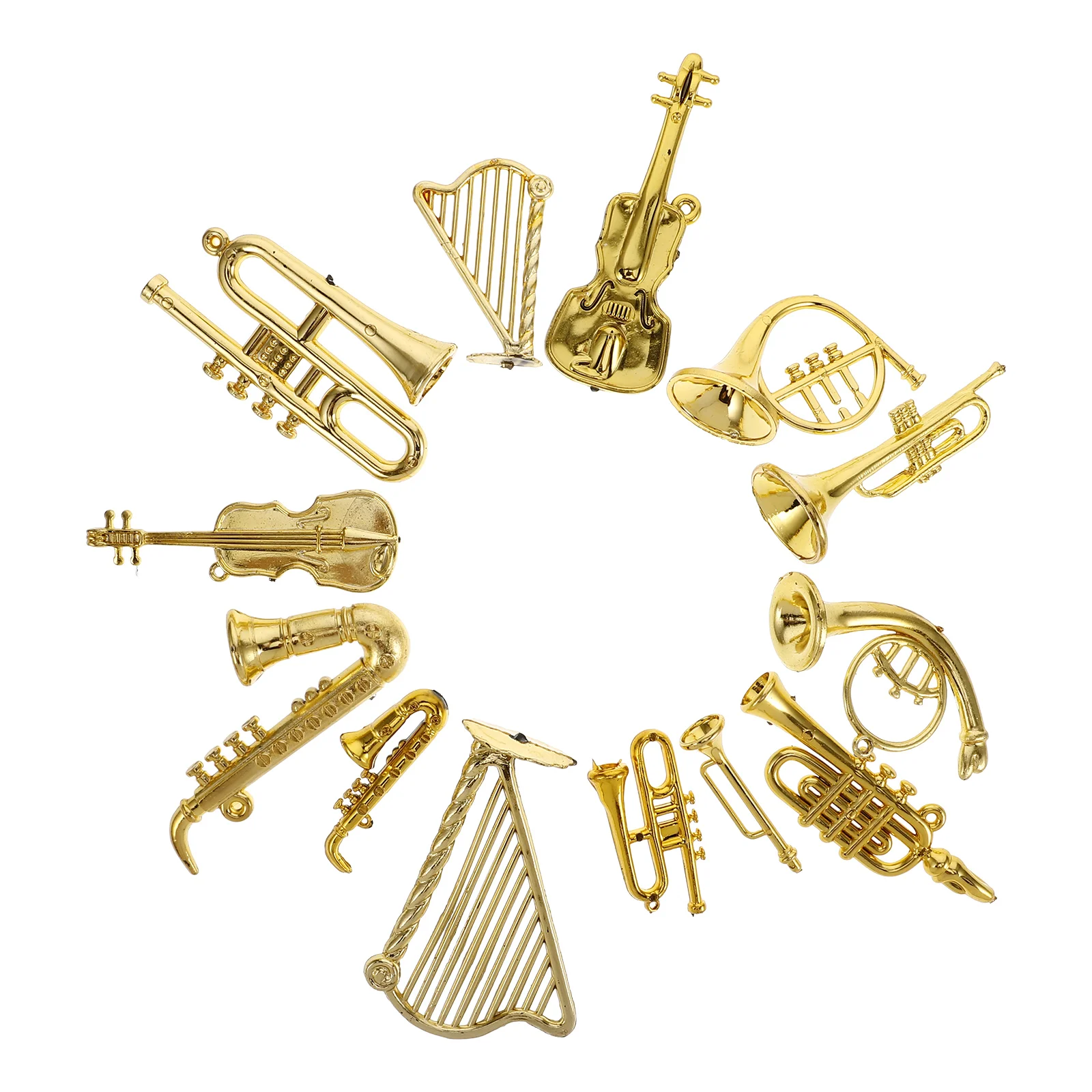 13 Pcs Musical Instrument Pendant Miniature for Hanging Gold and Silver Plastic Instruments Resin Kit