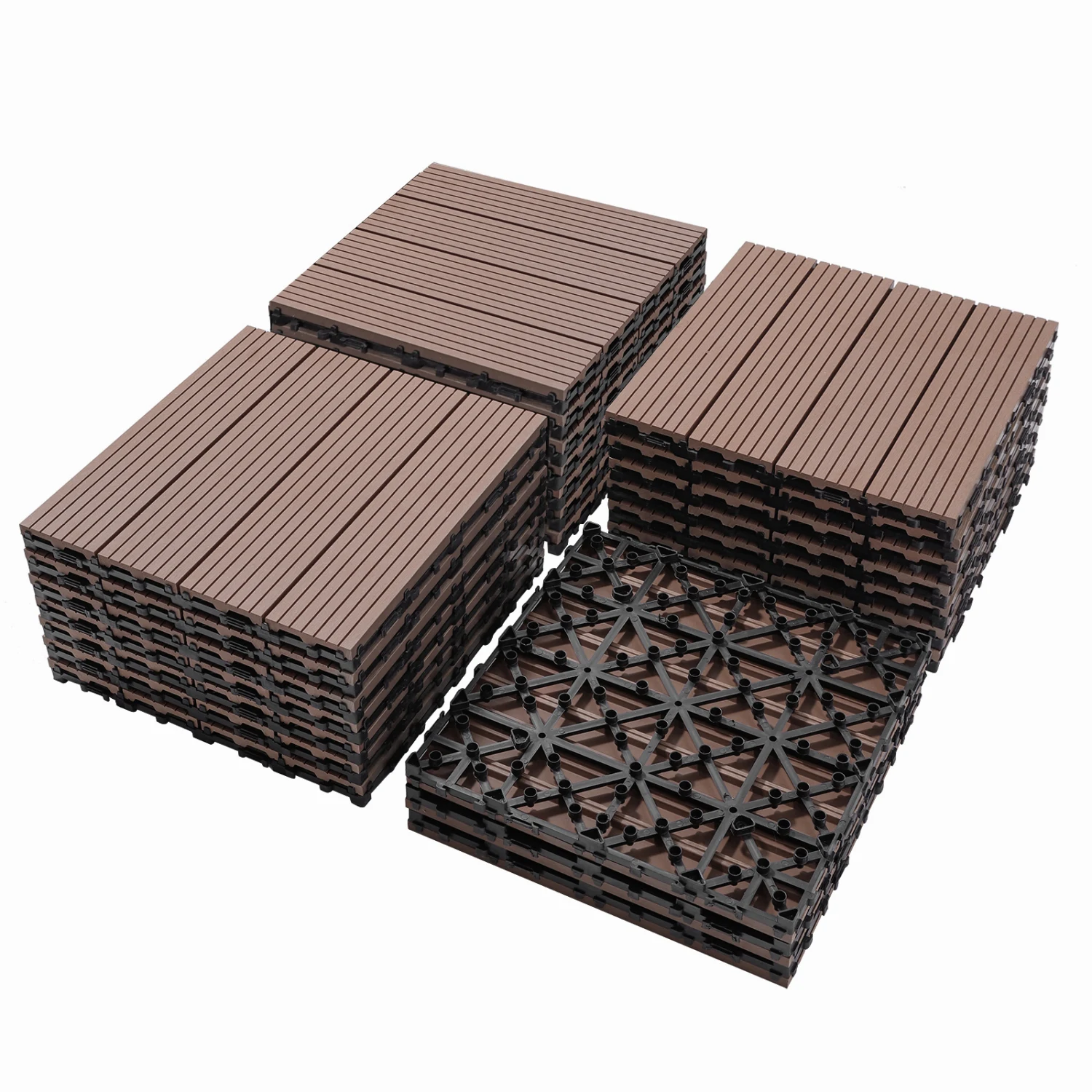 

Wood Plastic Composite Deck Tiles Set, Sustainable FSC Composite Decking Resistant to Rust, Water, Weather. Easy DIY & Maintain