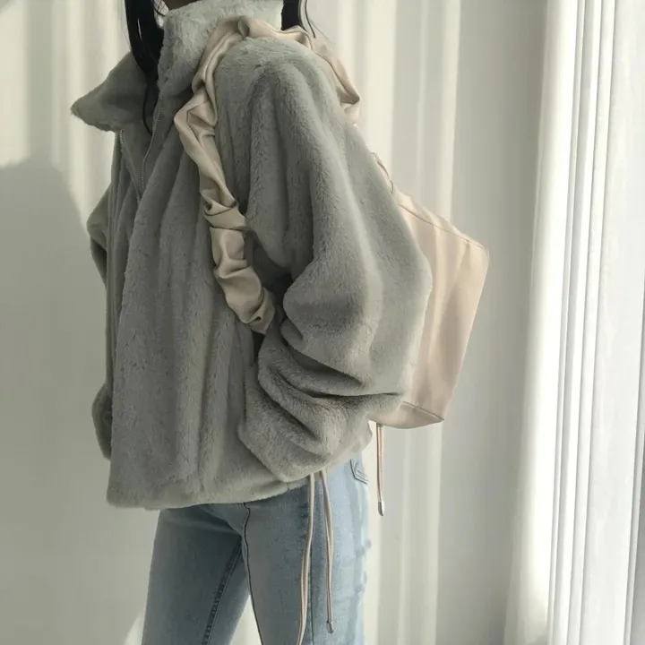 Damska ciepła kurtka z futerkiem Thiened, koreański styl, elegancka, jesienno-zimowa, nowa, prosta, retro, luźna, z charakterem, top, płaszcz damski.