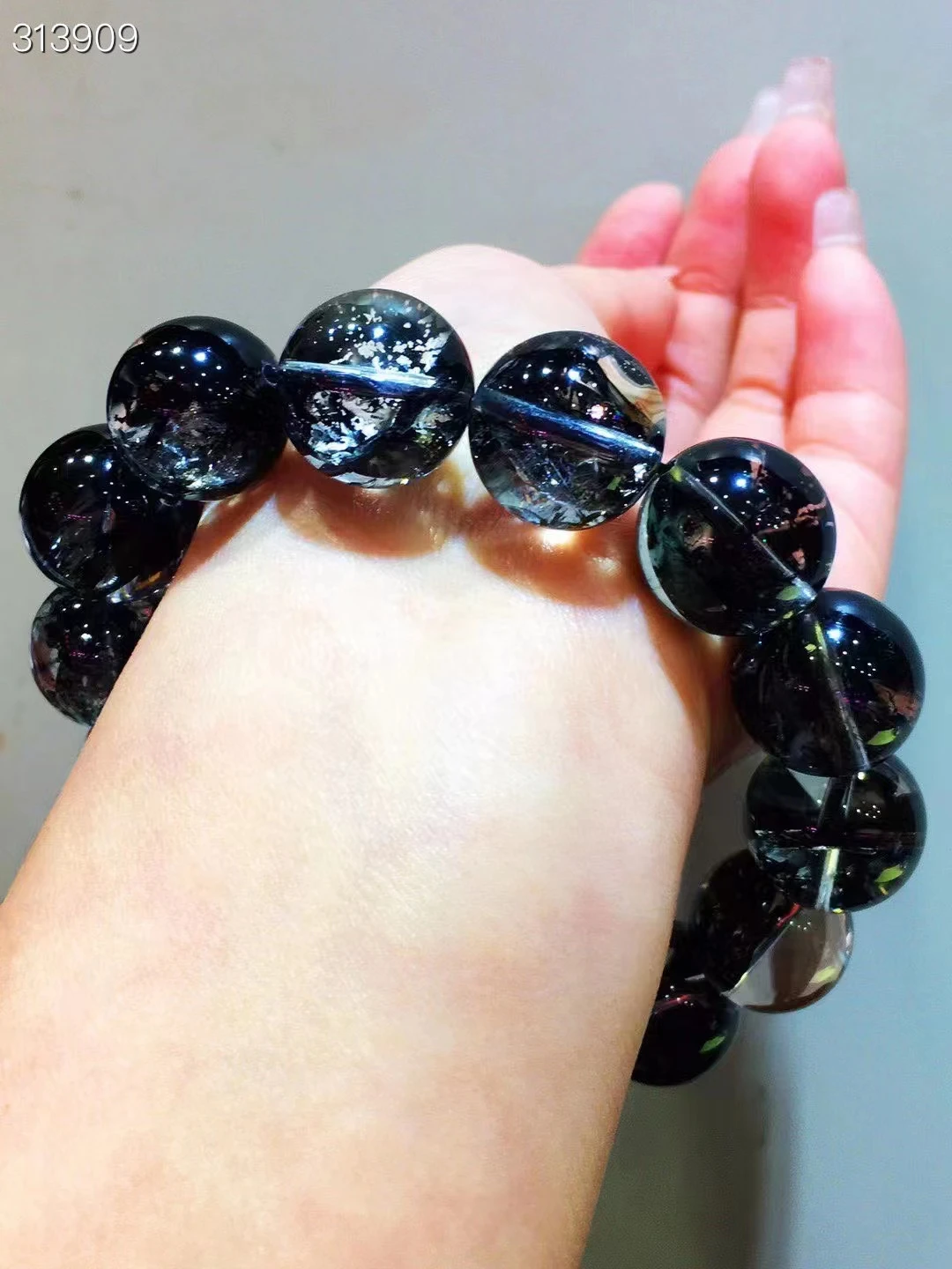 Natural Black Rutilated Quartz Herkimer Diamond Bracelet Big Gemstone 16mm Clear Round Beads Woman Man Jewelry AAAAAAA
