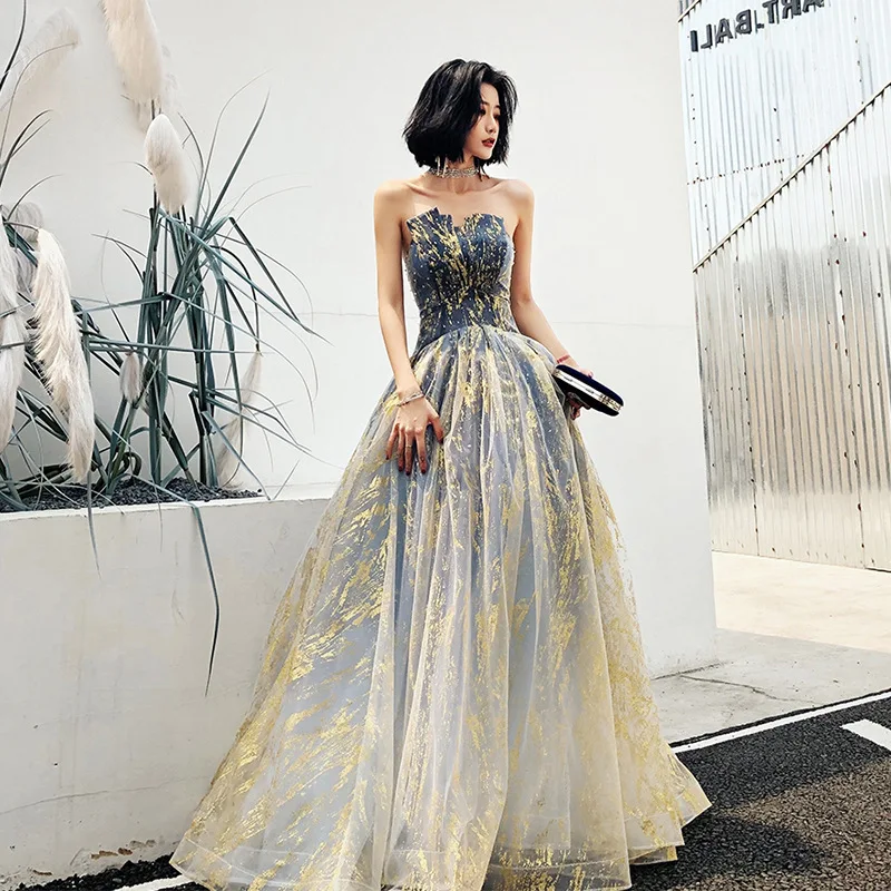 Women Tube Top Prom Gown Princess Long A-line Tulle Formal Evening Party Dresses