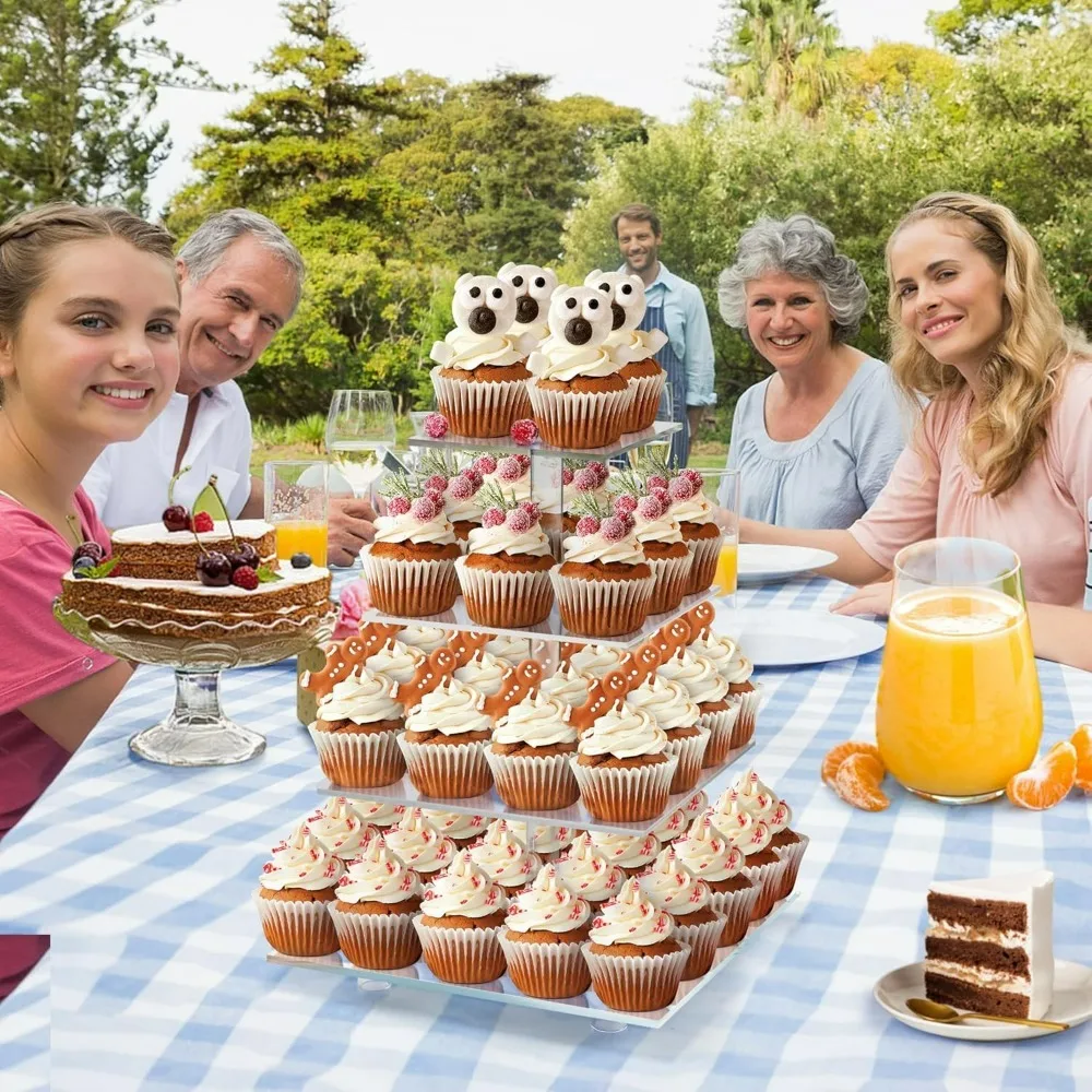 

Подставка для кексов, 4-х уровневая подставка для кексов на 50 кексов, квадратная многоярусная башня для кексов, прозрачный акриловый держатель для кексов, подставки для десертов