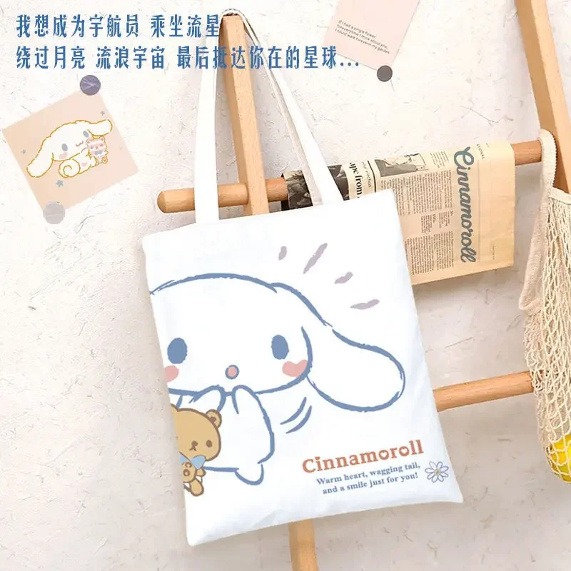 Sanrio Anime Cinnamoroll Series Cartoon Canvas Bag Girls Shopping Class Daily Versatile Single Sided No Zipper Kawaii Handbag