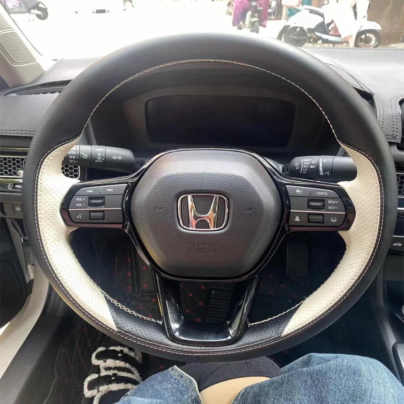 For Honda HRV 23 ZRV 22 23 Inspire 2023 2024 Hand Sewn Needle Thread Car Steering Wheel Cover Car Accessories Leather Protection