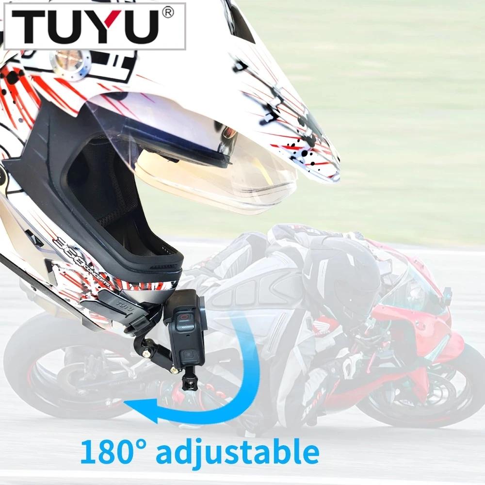 TUYU Motorcycle Helmet Front Chin Mount Strap Foldable Holder for GoPro Hero 13 12 11 10 Insta360 X4 DJI Accessory iPhone 16 15