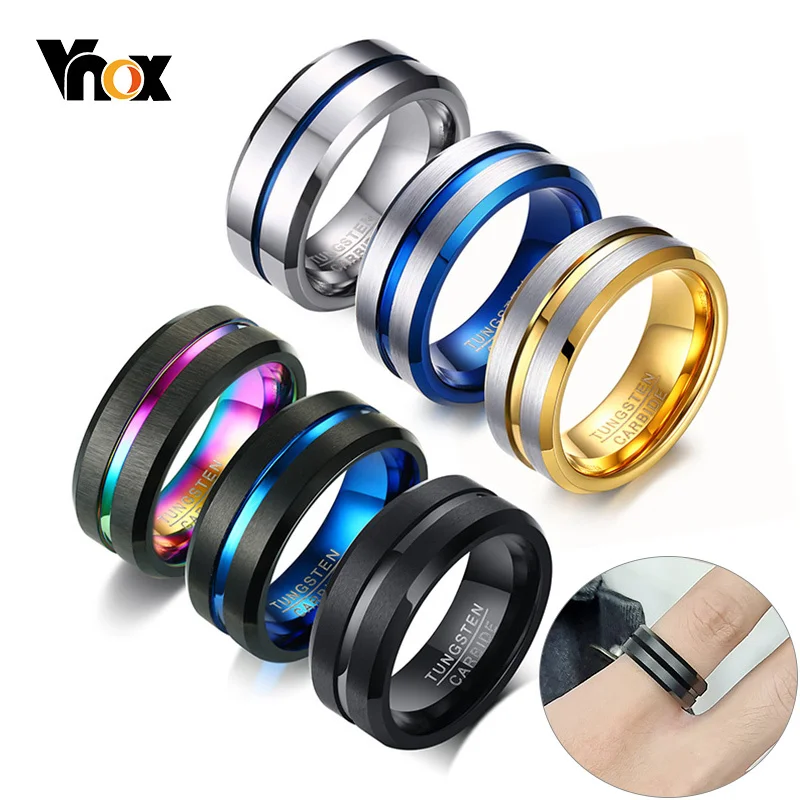 Vnox Basic 8mm Tungsten Carbide Rings for Men Jewelry Stylish Thin Line Style Wedding Bands Anniversary Gifts for Him