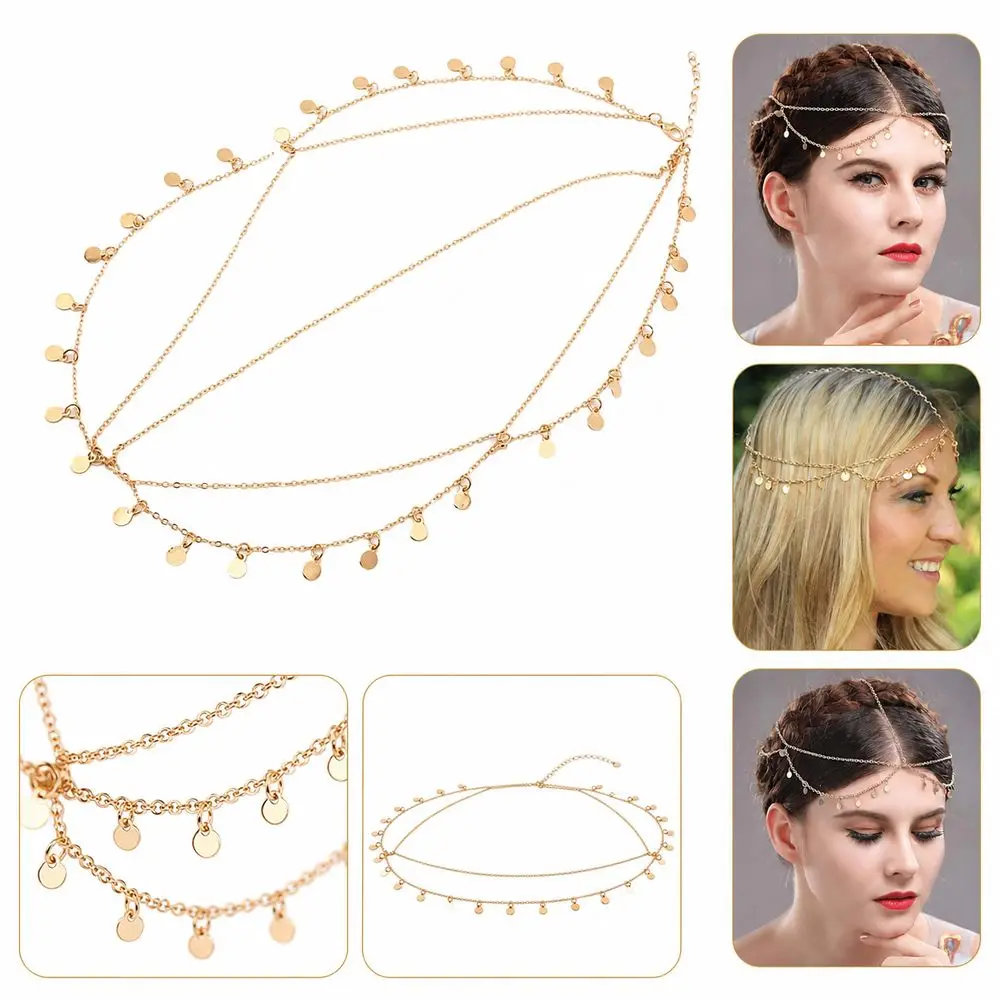 New Alloy Boho Tassel Head Chain Disc Charms Multilayer Forehead Chain Lightweight Forehead Hair Jewelry Hair Chain