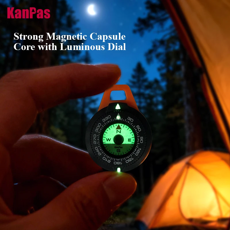 KANPAS EDC Mini Compass, Luminous Compass for Adventure Map Reading, Light Weight Outdoor Survival Gear, K-18