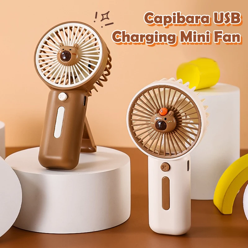 Cartoon Capibara Handheld Mini Fan USB Rechargeable 3 Speed Cooling Fan with Stand Summer Gift