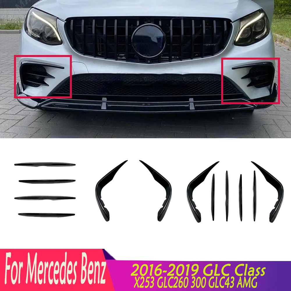 

Hot For Mercedes Benz 2016-2019 GLC Class X253 GLC260 300 GLC43 AMG Front Bumper Splitter Spoiler Fog Light Wind KnifeTrim