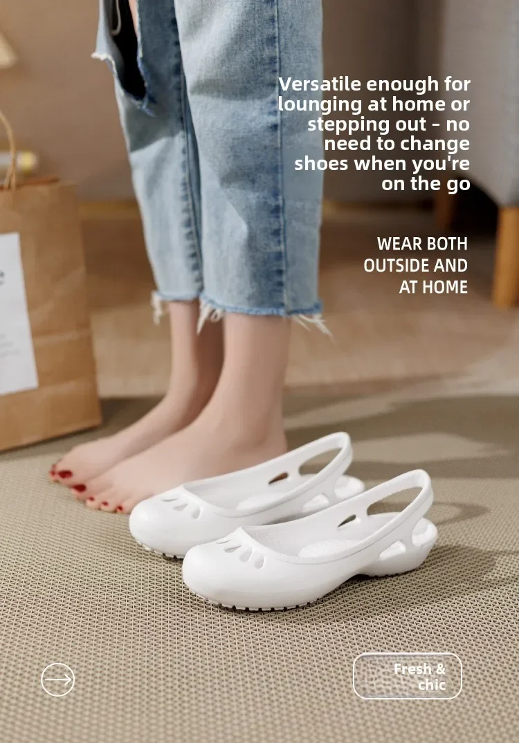 Sommerliche Leichte Rutschfeste Lochschuhe Damen Flache Sandalen Krankenschwester-Schuhe Lässige Jelly-Strandschuhe Wasserdichte Damen-Flip-Flops – Detail 4