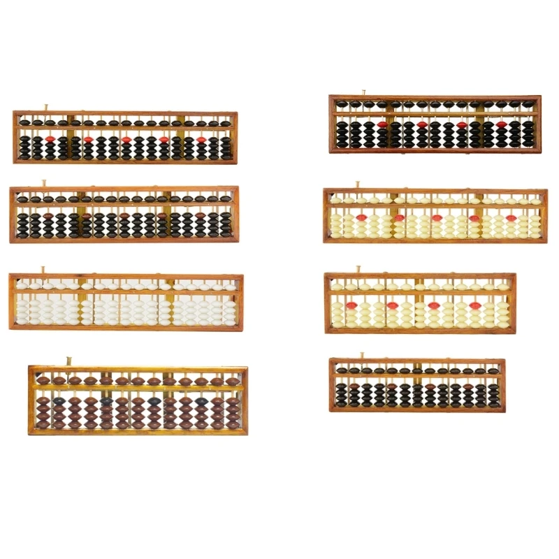 Chinese Abacus Calculator Traditional Wooden Abacus with Reset Button Kid Counting Toy for Student Teacher Math Teaching