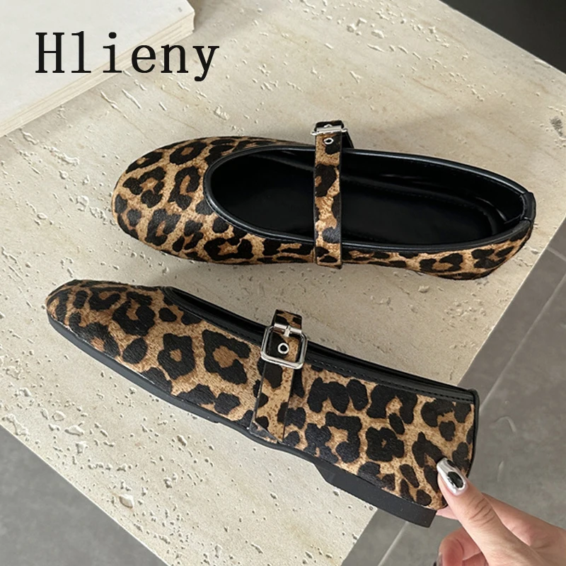 

Hlieny/весенне-осенние уютные прогулочные лоферы для ленивых, женские туфли с леопардовым принтом, круглый носок, пряжка и ремешок, туфли на плоской подошве, сандалии-мюли, размер 35-43