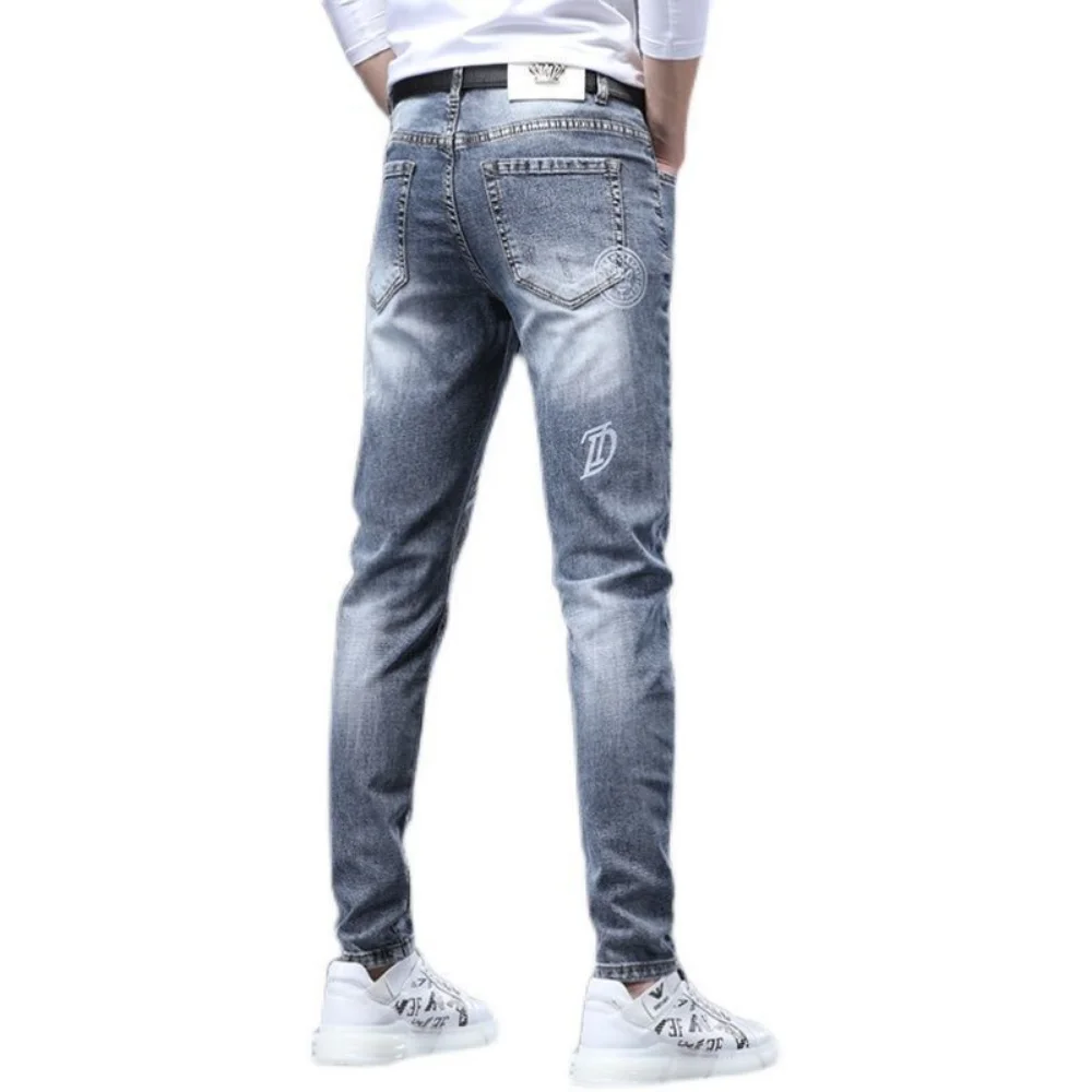 Spring Autumn Jean Men Original Stretch Skinny Slim Korean Style Male Casual Cargo Printing Cowboy Designer Clothing Trousers