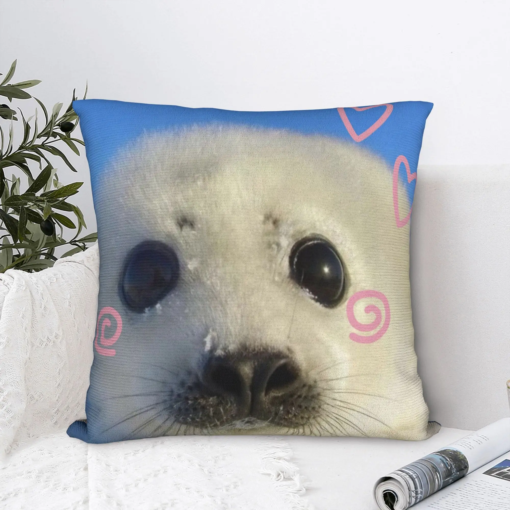 Seal Sea Cute Love Square Pillow Case  Cushion Covers Customized Zippered Decorative Pillowcase for Home 45*45cm