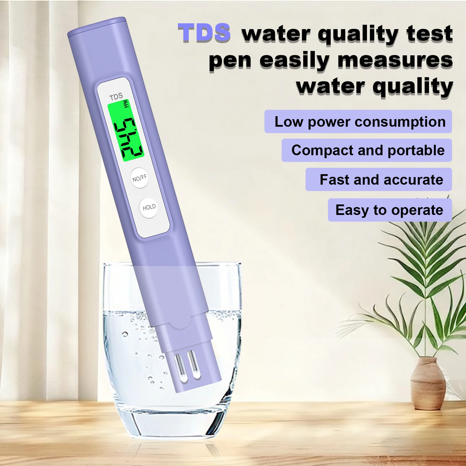 Digital TDS Meter EC Pen Tester Conductivity Filter Purity 0-9990ppm with Backlight for Aquarium Pools Home Drinking Water