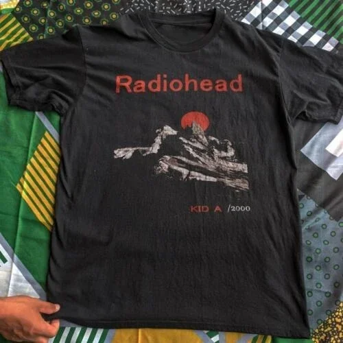 

Radiohead Kid A Albums Tour Редкая темно-синяя футболка с коротким рукавом Женская футболка одинакового цвета высокого качества из хлопка Летние футболки Свободные