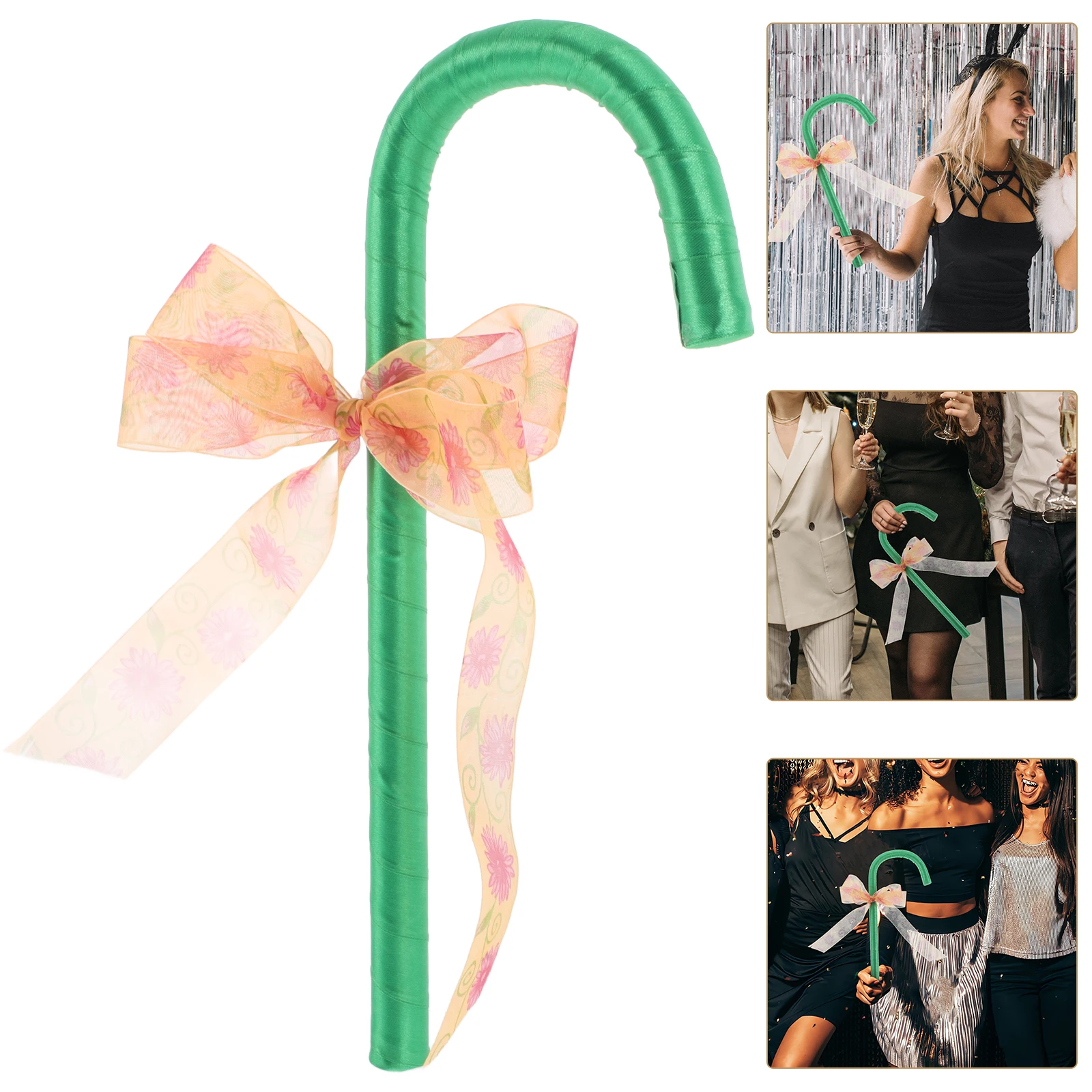 

s Elegant Bow Cane Prop for Christmas Dance Stage Party Cosplay Supplies Decor Performance Crutch Props Accessory