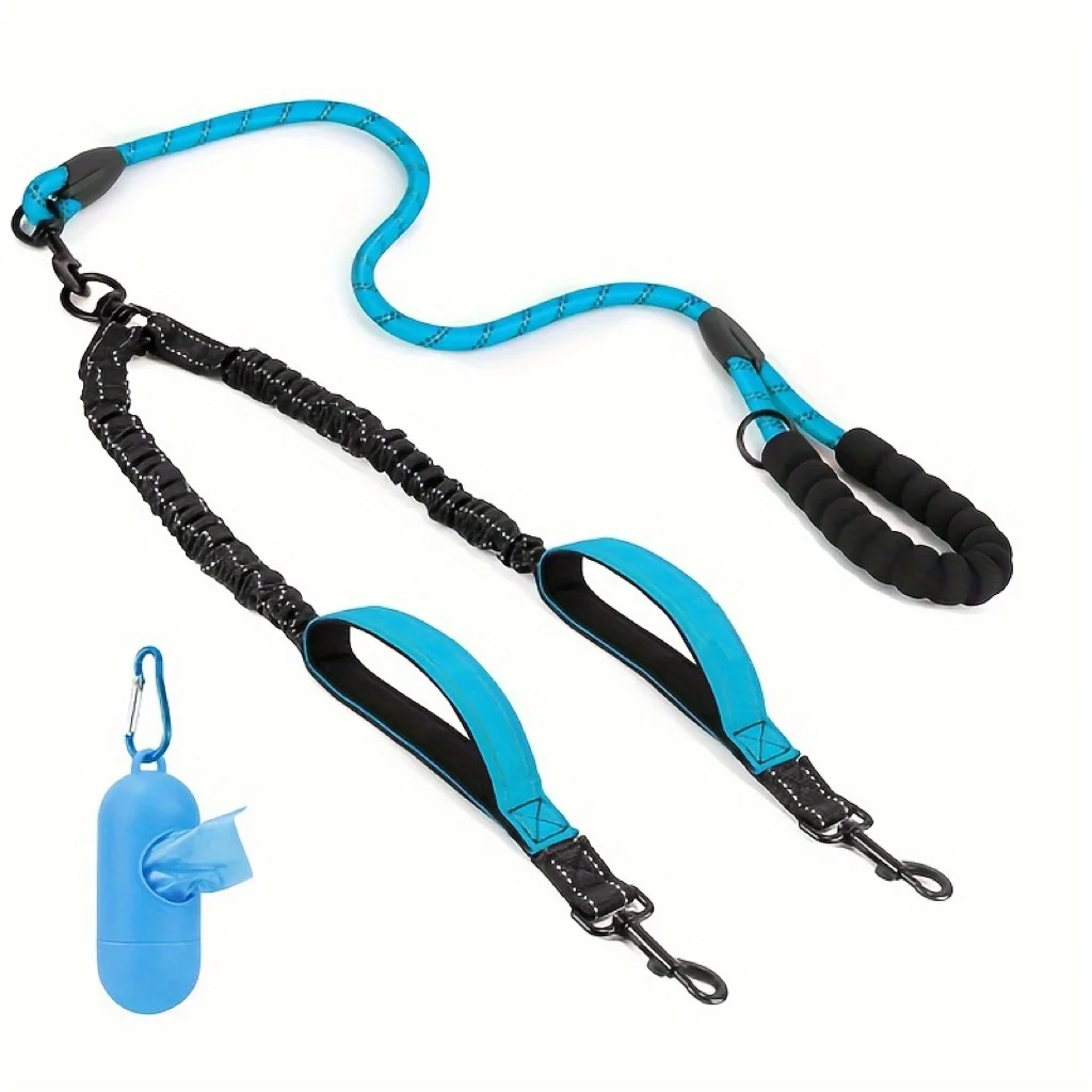 Reflective Double Leash 360 ° Rotating Leash, Large Dog Double Handle And Shock Absorption Technology For Walking And Training