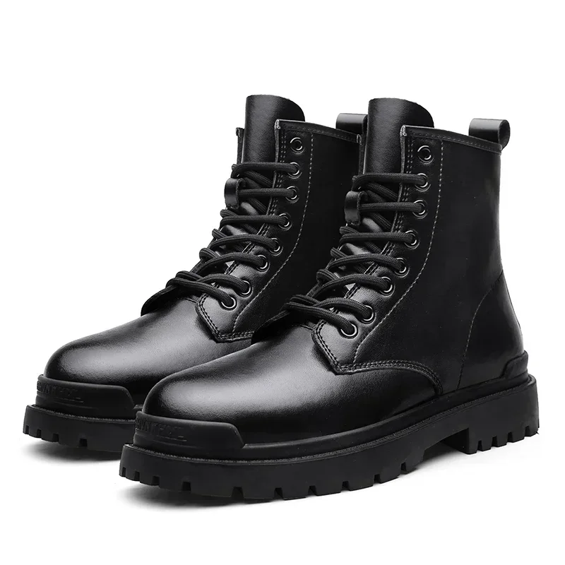 Men's Doc Martens platform soles and elevating leather shoes medium work wear ankle boots British black leather boots for men