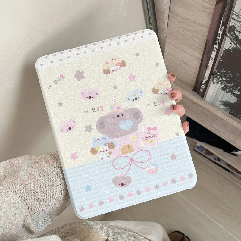 Korean Cute Koala Bow Tablet Case For iPad Pro 11 12.9 13 A16 M2 M4 M3 M5 Shell 8.3 9.7 10.2 5/6/7/8/9/10/11th Air 3 4 5 6 Cover