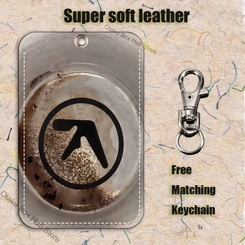 Punk Aphex Twin Logo Pattern 1Pc PU Leather Card Holder Keychain Key Ring Door Lock Access Tags ID