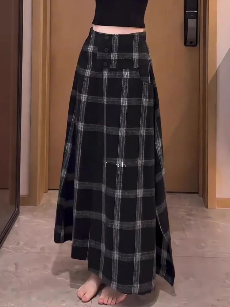 

Юбка миди ROUJE KEFSS в клетку из шерсти, с завышенной талией, А-силуэт, женская, осенне-зимняя, модная, свободного кроя, для полных женщин