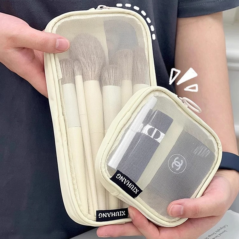 3 pezzi pennello per trucco custodia da viaggio borsa da toilette cosmetica Organizer uomo donna strumenti di bellezza cerniera borsa a rete