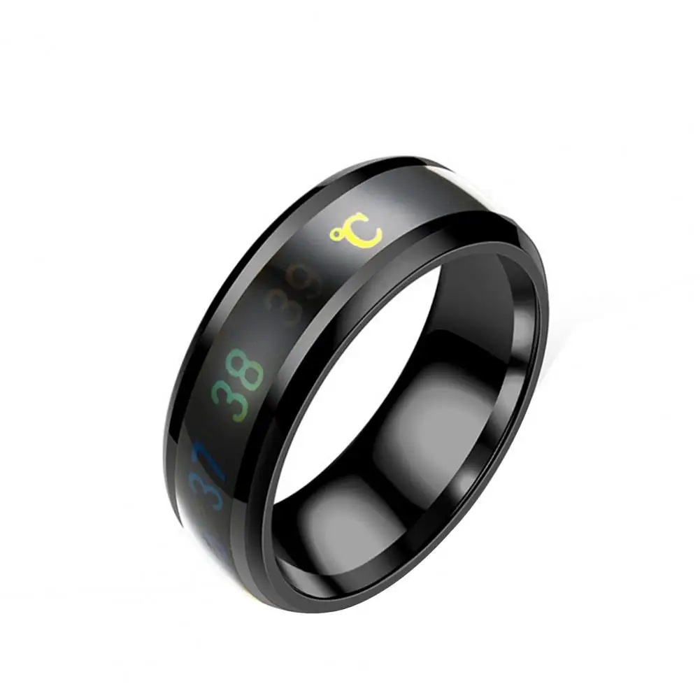 Temperature-sensitive Ring Finger Ring Intelligent Body Temperature Sensing Titanium Steel Wedding Band for Men for Couples