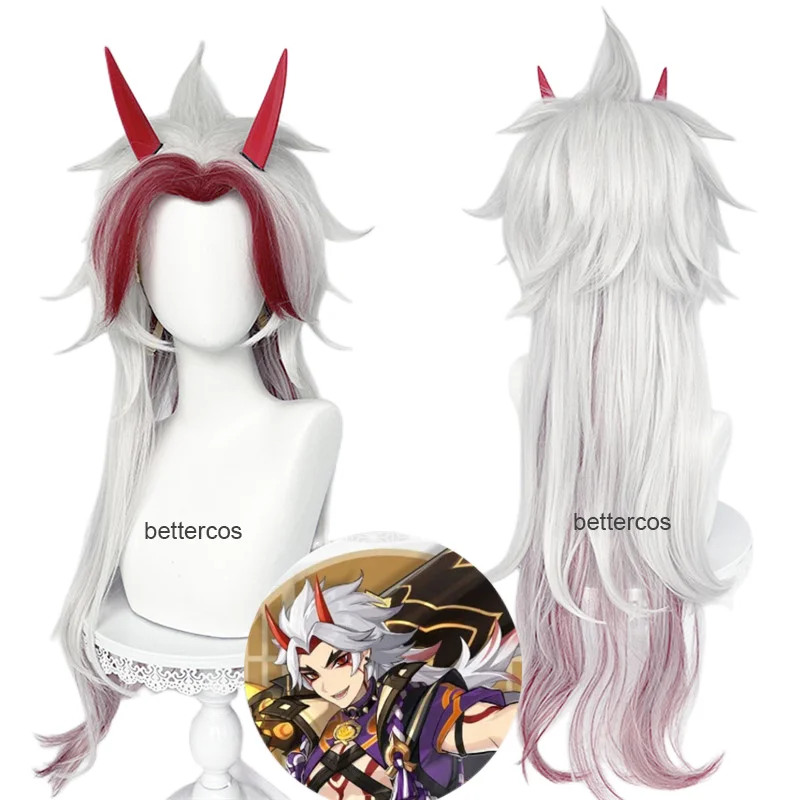 

Arataki Itto Cosplay Wig 80cm Silver Red Wig Cosplay Anime Cosplay Wig Heat Resistant Synthetic Wigs +wig cap