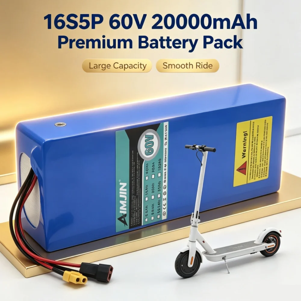 16S5P 60V battery 20AH high power lithium battery pack 20000mah suitable for 1000W 1200W 1500W 2000W motor with BMS + charger