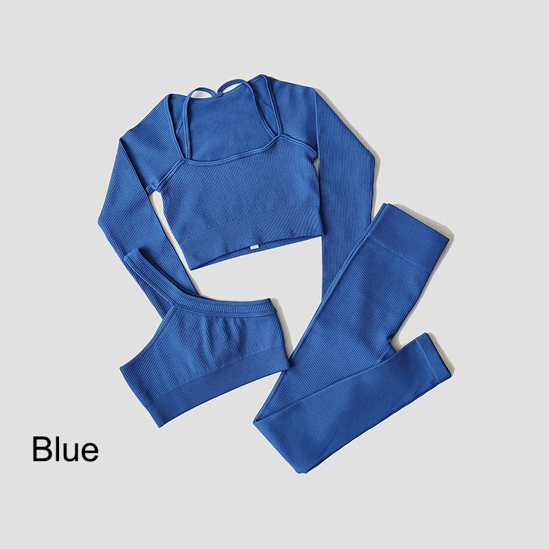 Bra High Waist Seamless Leggings Fitness Women Yoga Set Gym Clothing Tracksuit Long Sleeve Crop Top One Shoulder Sports Suits
