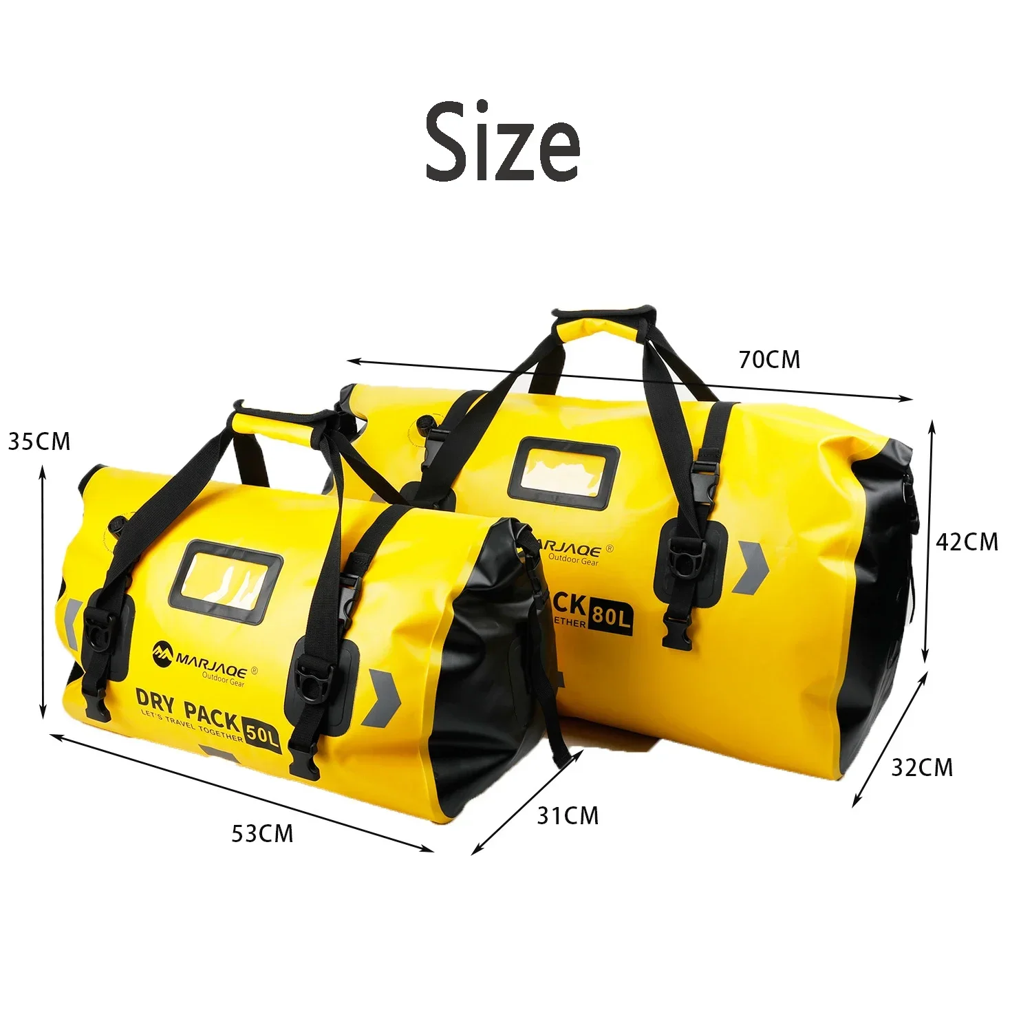 Bolsa de lona impermeable de 50L y 80L, con correas de fijación rápida para motociclismo, Rafting, canoa, SUP y kayak