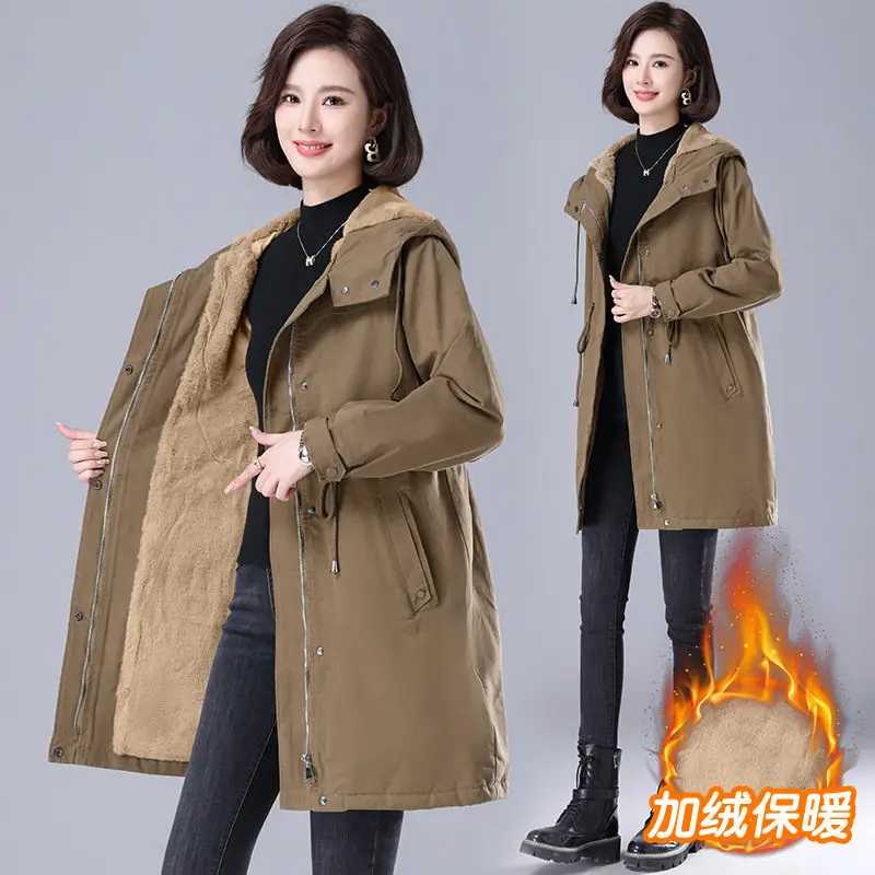 

Parkas Cotton Clothes Women Fashion 2022 Autumn And Winter Plush Jacket Medium Length Slim Thickened Coat Windbreaker T1249