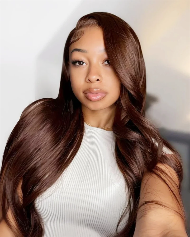 

13x4 Парики фронта шнурка Шоколадно-коричневые прямые 13x6 Прозрачные парики фронтальной части шнурка Предварительно выщипанные бразильские волосы Парики из человеческих волос 4x4