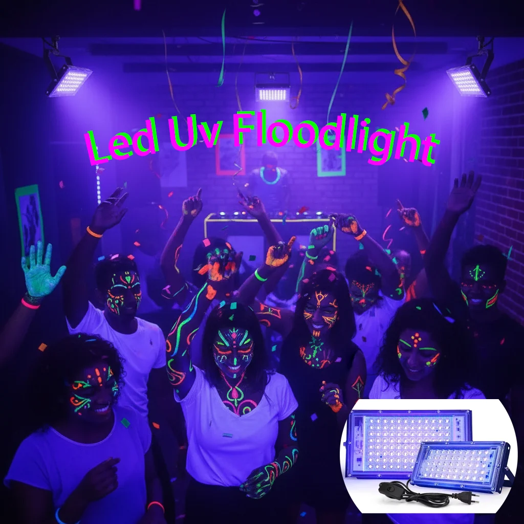 

Светодиодный УФ-прожектор 50 Вт 100 Вт 395 нм, ультрафиолетовая лампа для вечеринок и сцены, 220 В, уличная, для самостоятельной установки, для полимеризации, детекционная лампа