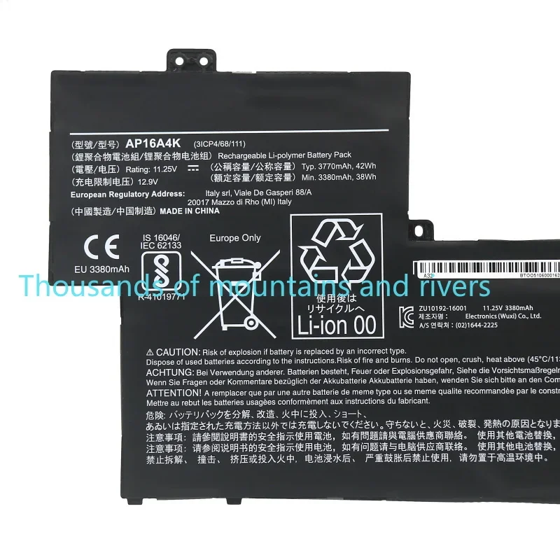 AP16A4K بطارية الكمبيوتر المحمول لشركة أيسر سويفت أسباير 11 AO1-132 SF113-31-P865 SF11 NE132 N16Q9 KT.00304.003 11.25V 3770mAh