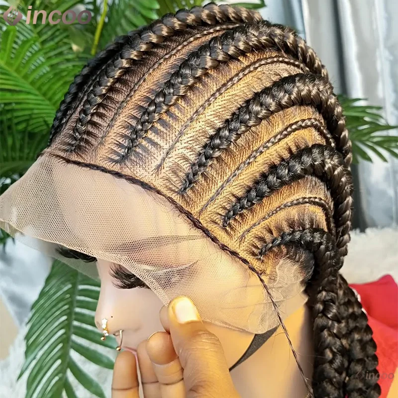 

Synthetic Knotless Box Braiding Wigs Full Lace Wig for Black Women African Cornrows Braid Hair Lace Front Wigs For Daily Use