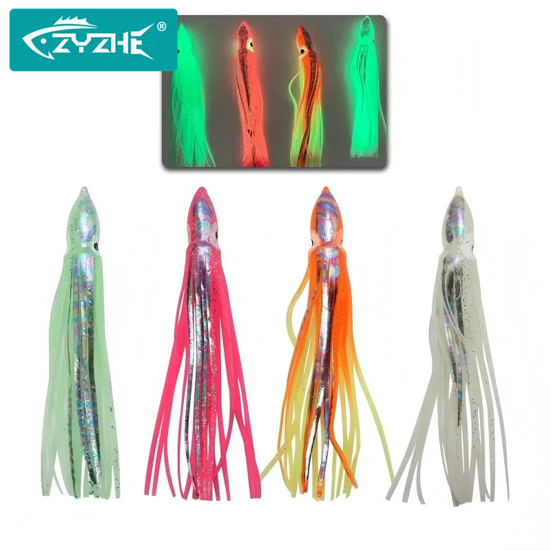 ZYZHE 8/10/12CM Weiche Tintenfischköder Leuchtende Meeresfischerei Oktopus-Kunstköder Thunfisch-Angelköder Bionischer Tintenfischköder Bootsfischerei-Zubehör