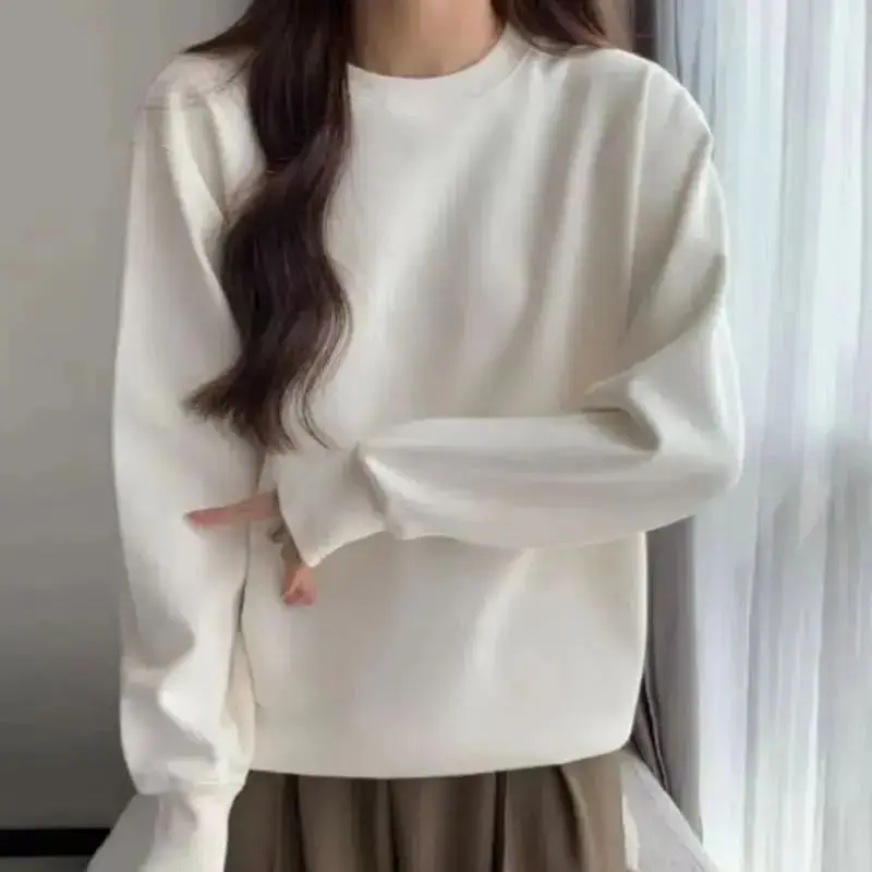 2025 여성용 플리스 안감 스웨트셔츠 루즈핏 크루넥 여성용 면 혼방 스웨트셔츠 따뜻한 겨울 풀오버 캐주얼 봄 풀오버