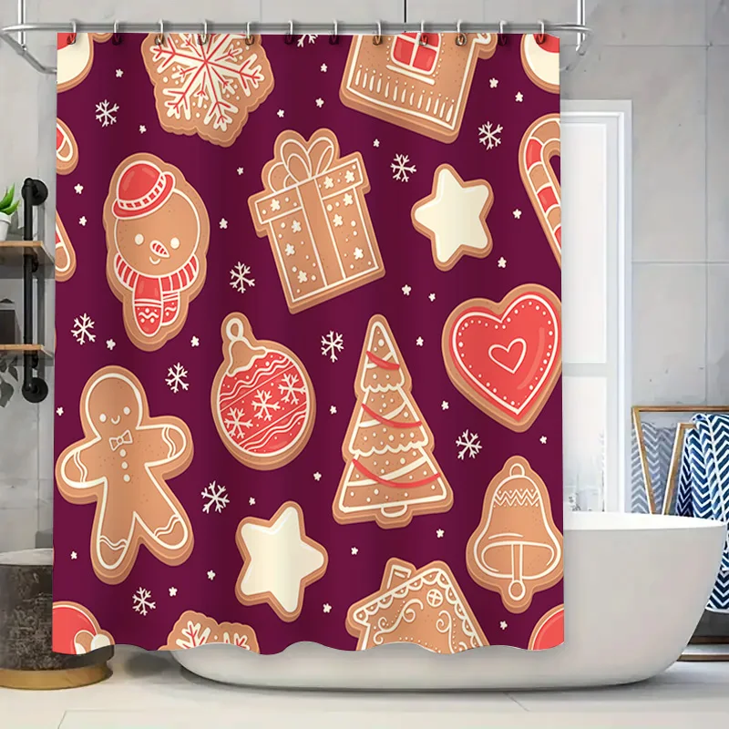 

Рождественская занавеска для душа Праздничные пряничные украшения из красно-белой водонепроницаемой ткани для декора ванной комнаты — легко подвешиваемые кольца