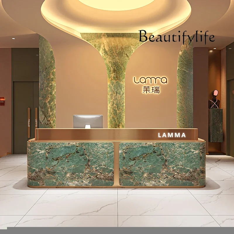 

By Checkout Green Front Desk Reception Counter Modern Long Luxury Reception Desks Beauty Salon Mostrador De Tienda Office Furnit
