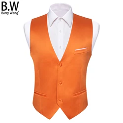 Barry.Wang Desinger Silk Men Vest Jacquard Solid Plain 3 Buttons Casual Waistcoat Sleeveless Jacket Male Wedding Business Party