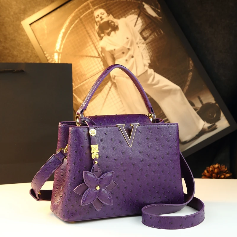 

2025 New High-End Genuine Leather Portable Shoulder Messenger Bag Women's Bag High Sense Ostrich Grain