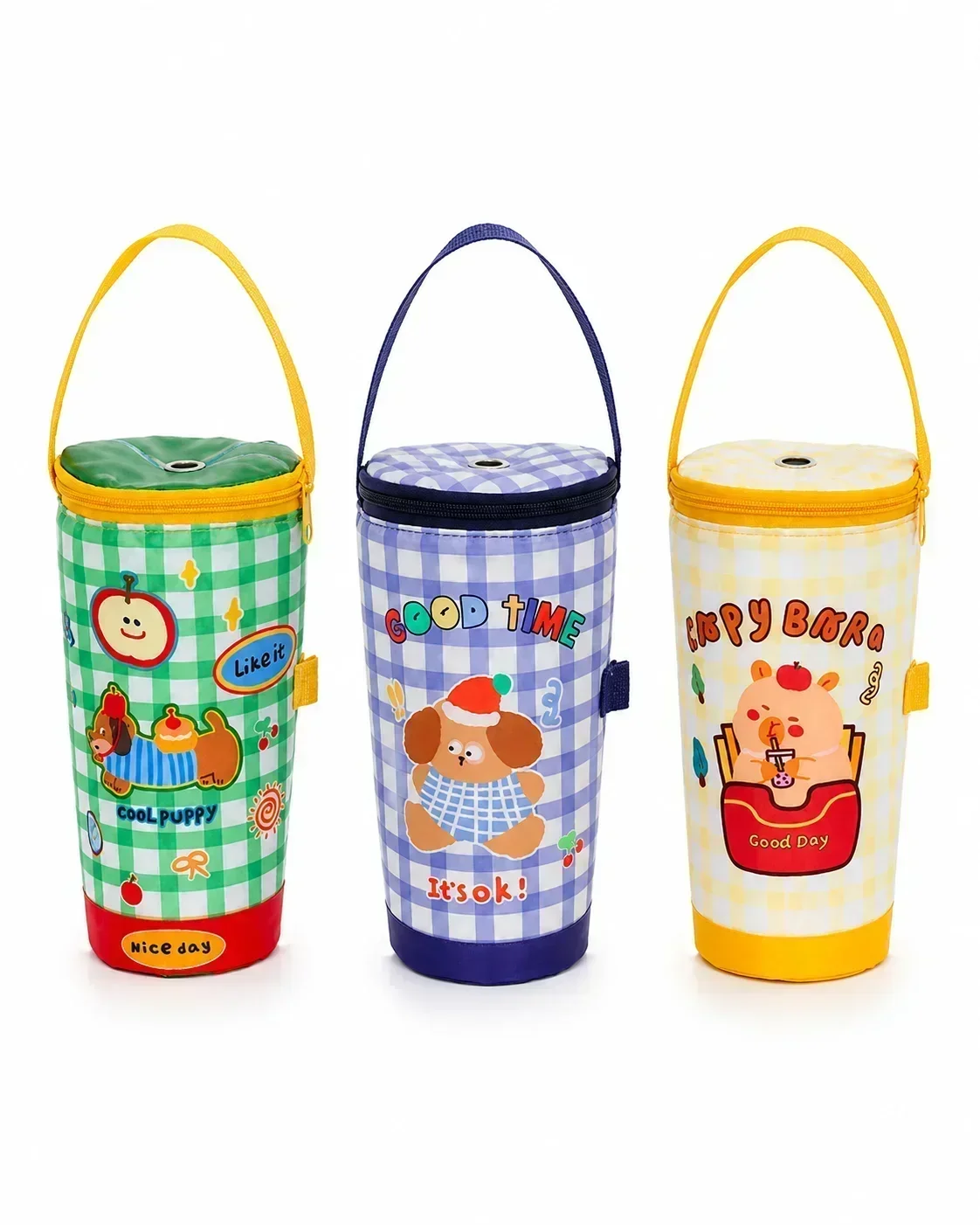 Kawaii Cup Sleeve with Handle, Simple Design Thermal Tote for Children, Anti-Scald and Drop-Proof Water Bottle Case