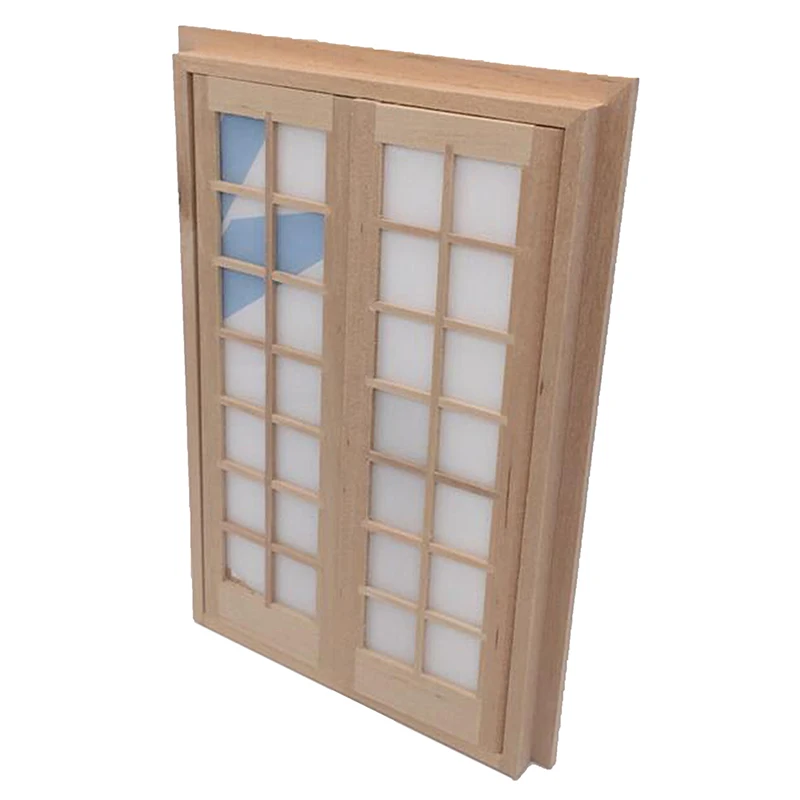 1Pc Dollhouse Miniature Wooden DIY 28 Lattices Double Door Model Mini Simulation Furniture Decor Toy Accessories