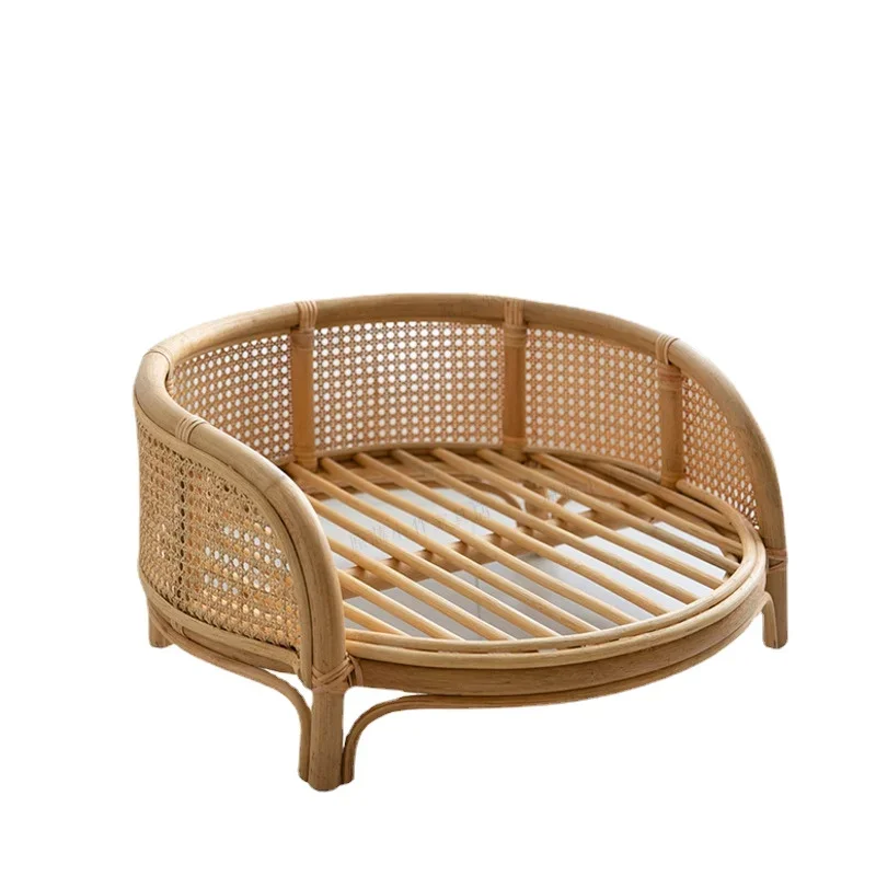 Natural Rattan Woven Pet Nest Cool Summer Round House for Cats Indonesian Teddy Pet Kennel Cozy Small Pet Furniture